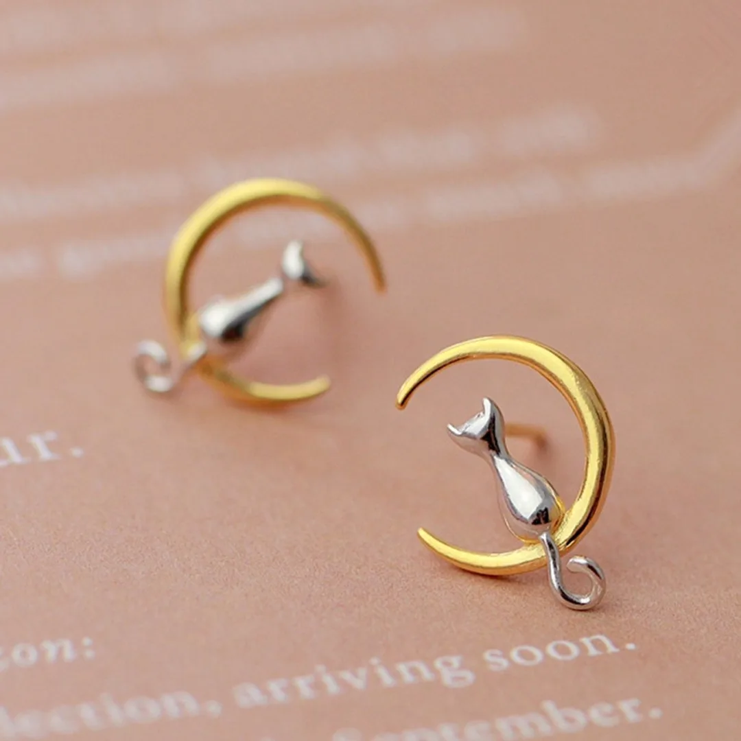 

Bijoux Femme Brincos Earring Lovely Cute Animal Cat On The Moon Ear Stud Earrings Shellhard Fashion Jewelry Acessories Gift