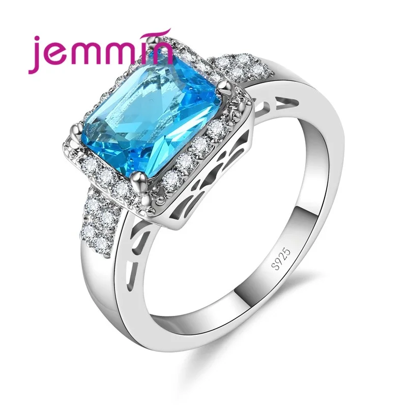 

Jemmin S90 White/Blue/Green/Red Colorful Crystal Ring for Women Christmas Gift Shiny Rectangle Rhinestone Bijoux