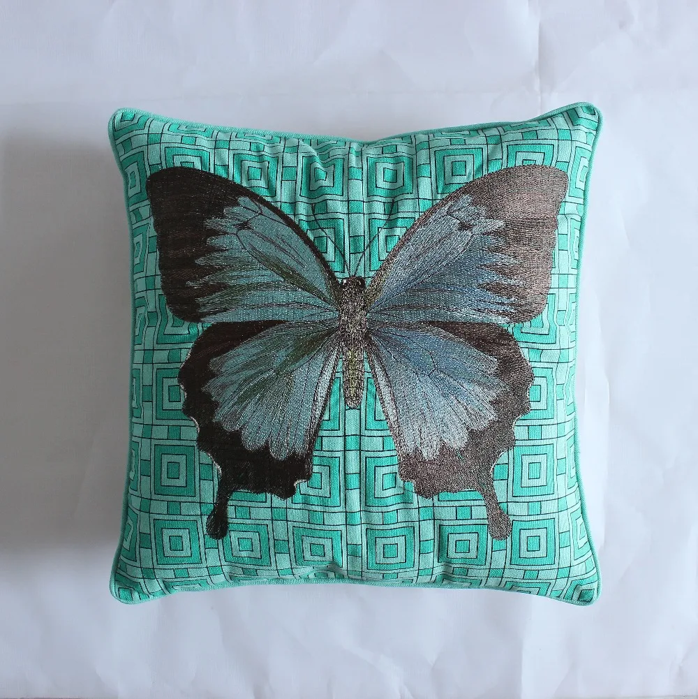 VEZO HOME embroidered butterfly geometric cotton linen sofa cushion cover throw pillow cover