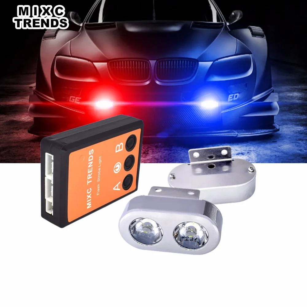 

1Set Vehicle LED Police Dash Deck Grille Strobe Warning Lights 2 LED Spotlight Emergency Flashing Car Lights 12V Grill Flasher