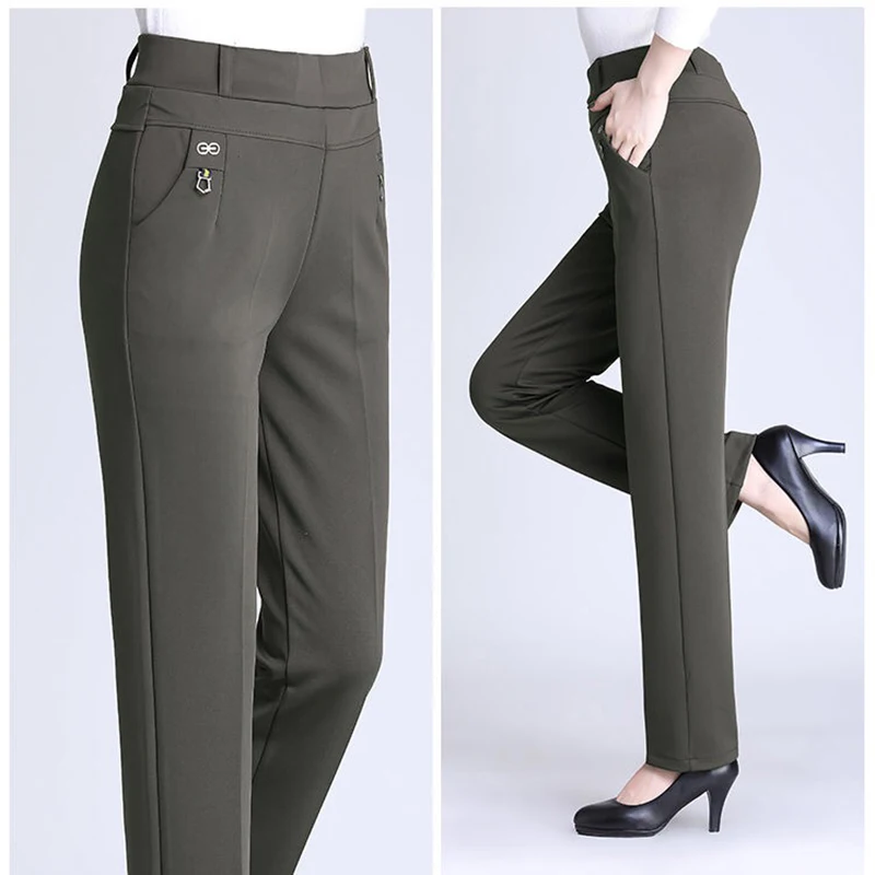 Плюс Размеры 5XL добавить Велет мама брюки 2018 одноцветное Цвета Высокая Талия Повседневное Для женщин брюки эластичные свободные прямые