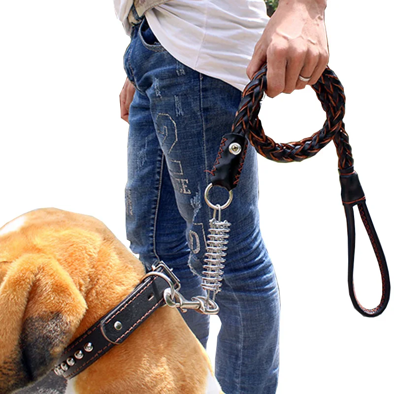 120cm Weaving Leather Dog Training Leashes Pet Supplies with Spring