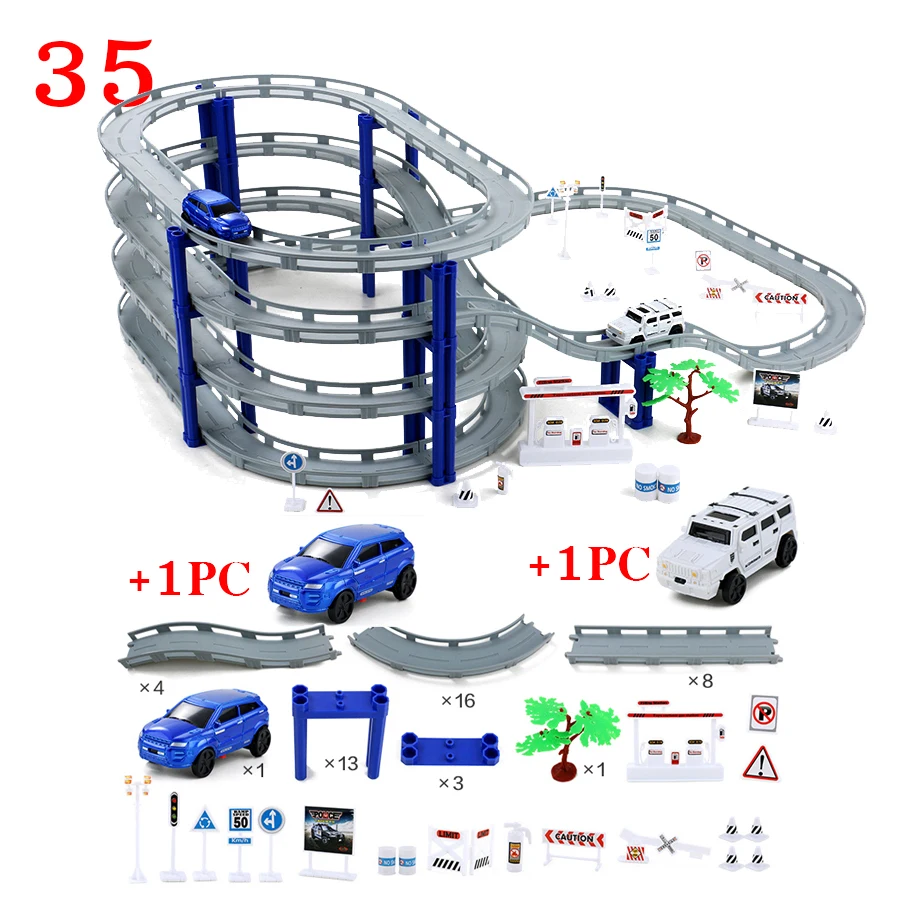 DIY мульти-трек вагон электронный гоночный автомобиль трек детская игрушка детская игра Мальчики Рождественский подарок Железнодорожный строительный блок развивающие игрушки - Цвет: 65PCS  with 3 cars