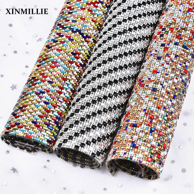 

24*40cm/Roll Mix Color Rhinestone Trimming Hotfix Self Adhesive Banding Wedding Decoration Accessories Crystal Mesh DIY Clothes