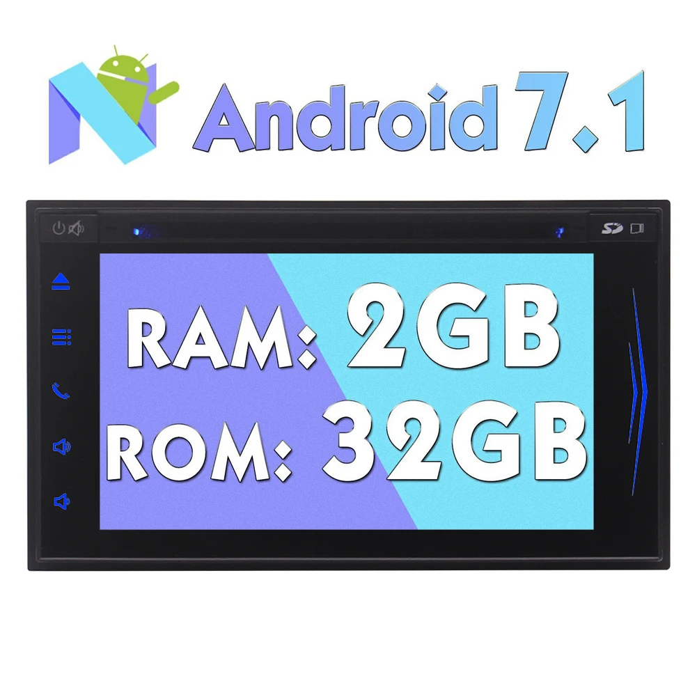 Excellent Android 7.1 Nougat System Car DVD Player Octa-core 2G RAM 32G ROM GPS Car Stereo 7" Capacitive Touchscreen Bluetooth Wifi Radio 1