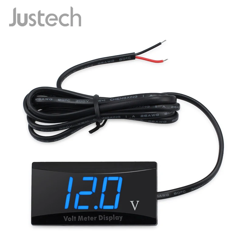 

Justech Digital DC 8-16V Blue LED Display Voltmeter Waterproof Dustproof Shockproof Panel Voltage Mini Auto Volt Meter 12V