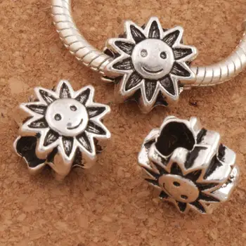 

Smiling Sun Face Big Hole Beads 12.5x13mm 18PCS Antique Silver Dangle Alloy Metal Jewelry DIY L1348