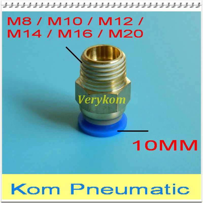 Kom Pneumatic Male Straight 10MM Pipe Tube Hose Push In To M8 M10 M12