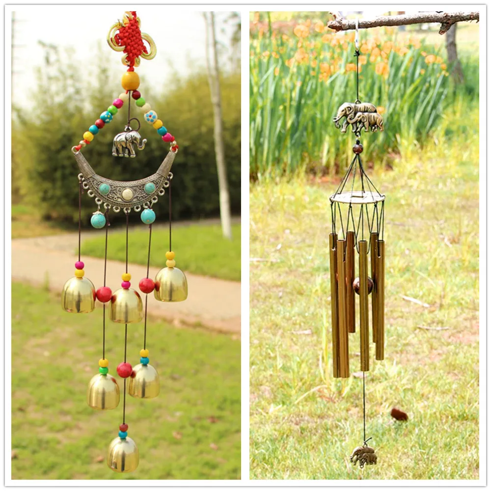 

Rainqueen Vintage Folk-custom Wind Chimes Elephant Copper Bells Wind Chime Feng Shui Outdoor Garden Yard Home Hanging Decoration
