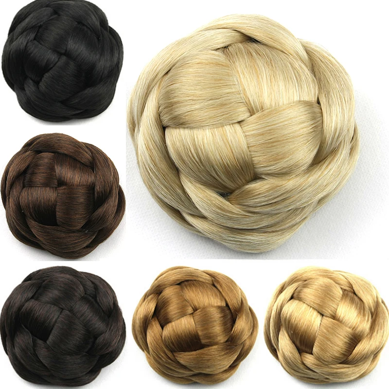 6 Colors Women 100g Braid Buns Hair Pieces Aplique De Cabelo 12cm Brown