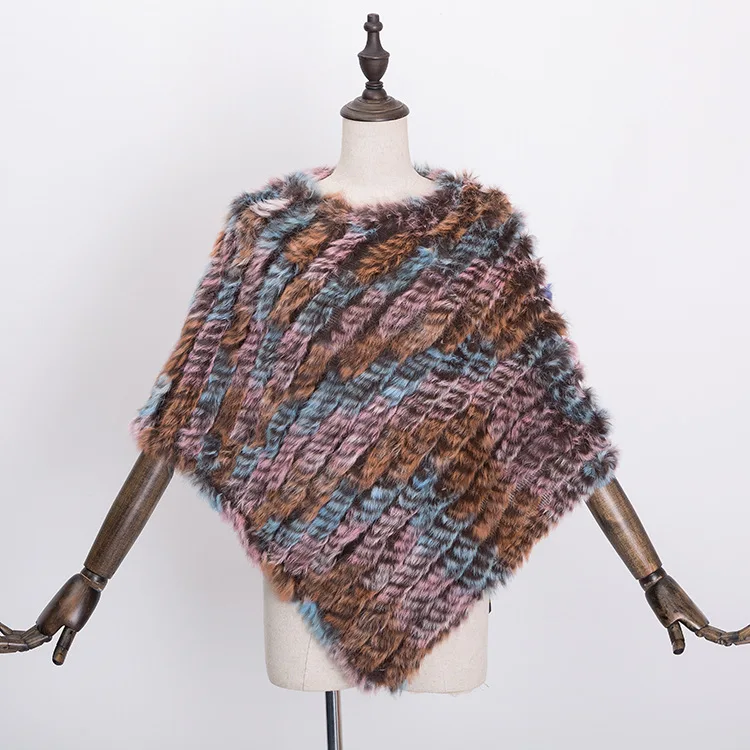  Winter Warm Shawl Poncho For Women Knitted Real Rabbit Fur Shouder Pashmina Capes Lady Natural Fur Wraps (15)