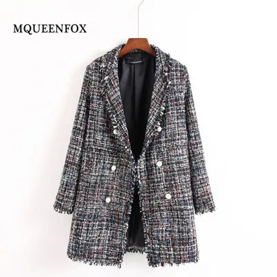 

2019 Female Jacket Autumn Winter Women's Jacket Pearl Button Female Bomb Jacket Twill Winter Plaid Wool Coats casaco feminino