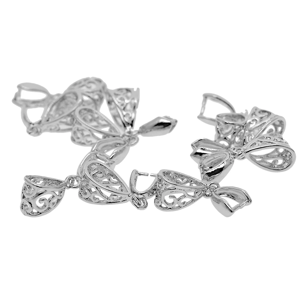 10pcs Filigree Flower Brass Clip Pinch Bails .26x9x7mm for Crystals Pendants Jewelry Findings