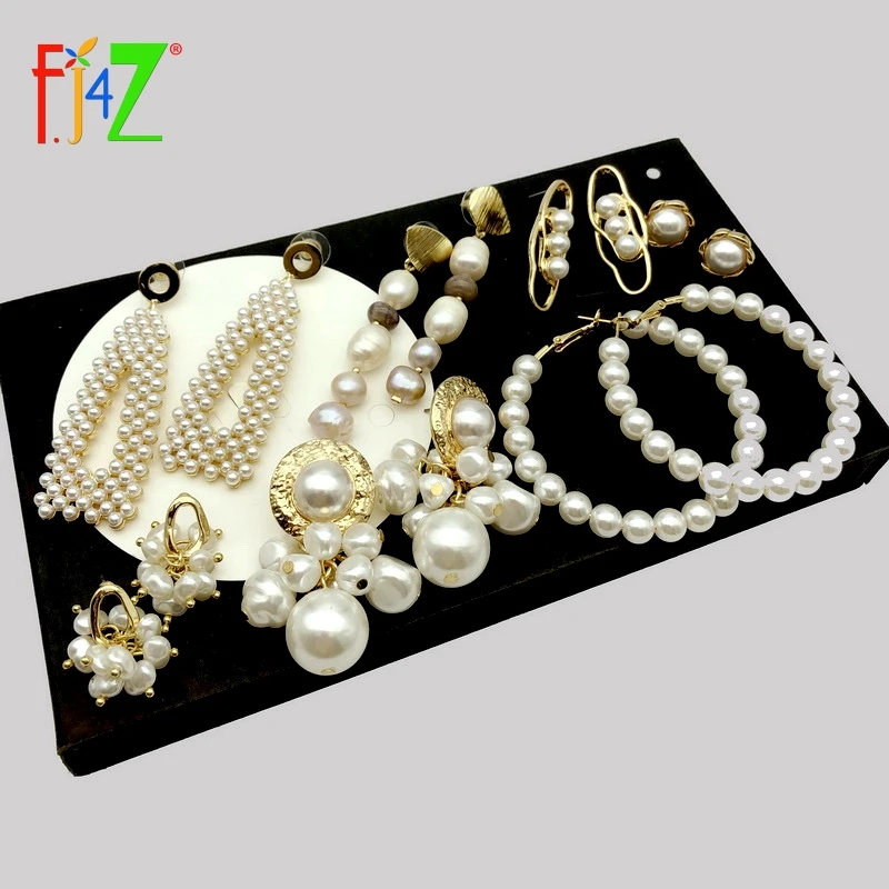F.J4Z Luxury Simulated Pearl Earrings Gorgeous Big Women Statement Earring for Party Fashion Pearl Jewelry Collection