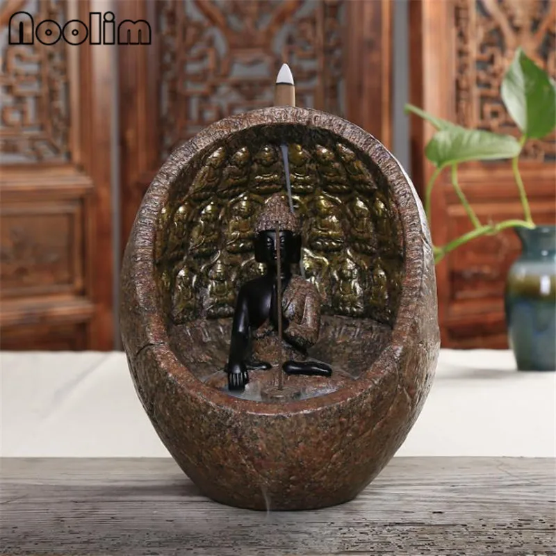 

Ceramic Buddha Electric Incense Burner Backflow LED Light Changed Maitreya Zen Buddhist Incense Holder Censer+10pcs Free Cones