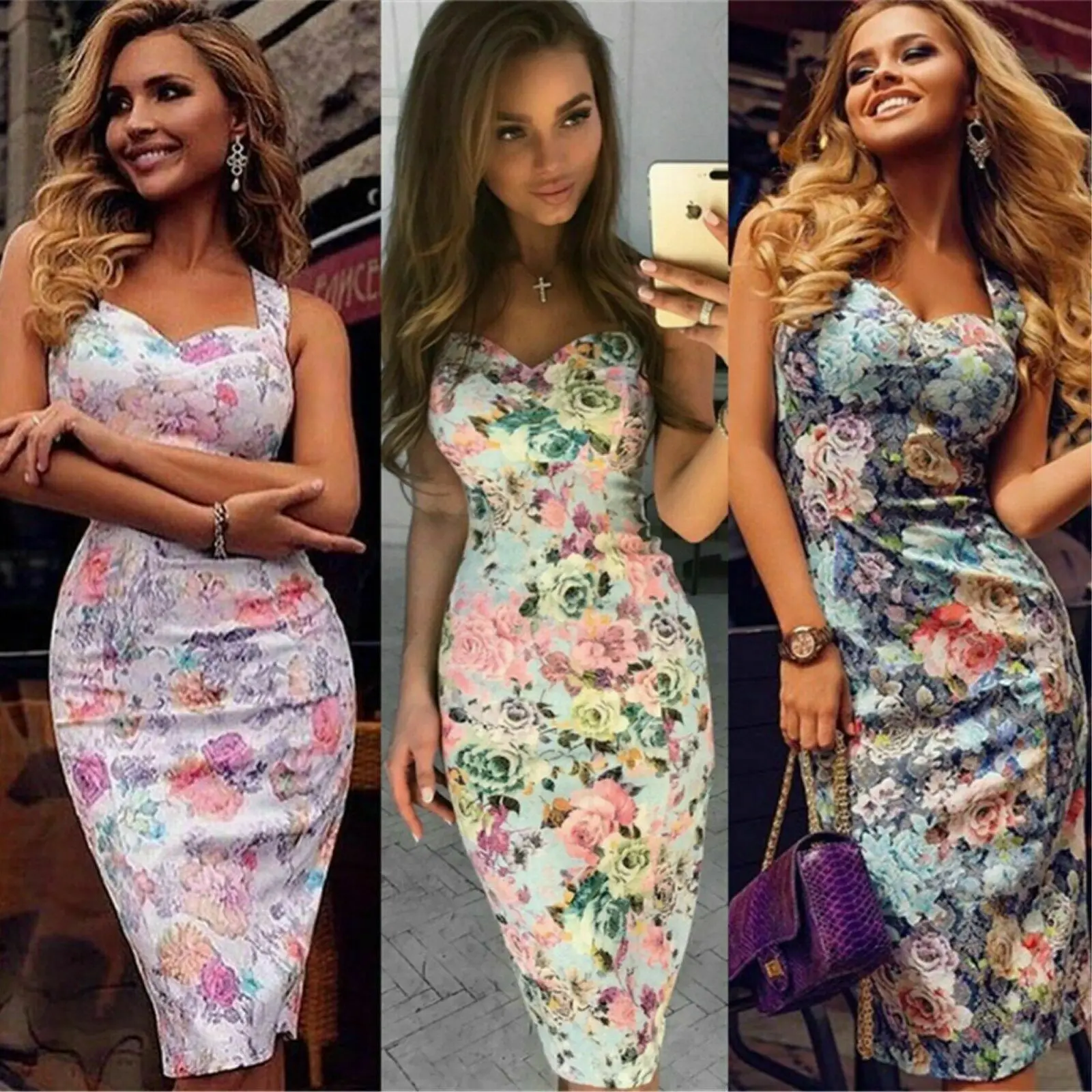 

Fashion Womens Bandage Bodycon Dress Casual Floral Sling Summer Dress Formal Business Stretch Dressess