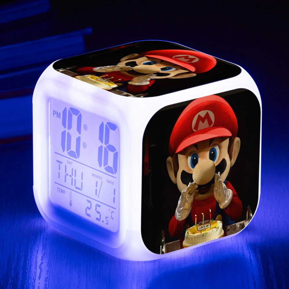 

Super Mario Bros LED Alarm Clock Glowing Colorful Touch Light Game Figurine PVC Desktop Toys for Children