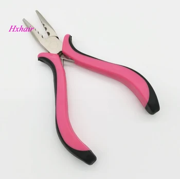 

Freeshipping -No.9 1pcs Pink hair pliers Straight Head with Teeth and 3 Holes / Hair Extension Pliers
