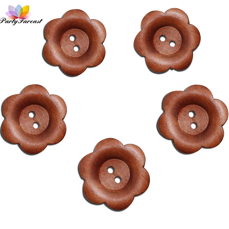

PF 20pcs Flowers Wooden Buttons 30mm 2 Holes DIY Sewing Crafts for Scrapbooking Brown Color Buttons for Clothes Skirts Bags