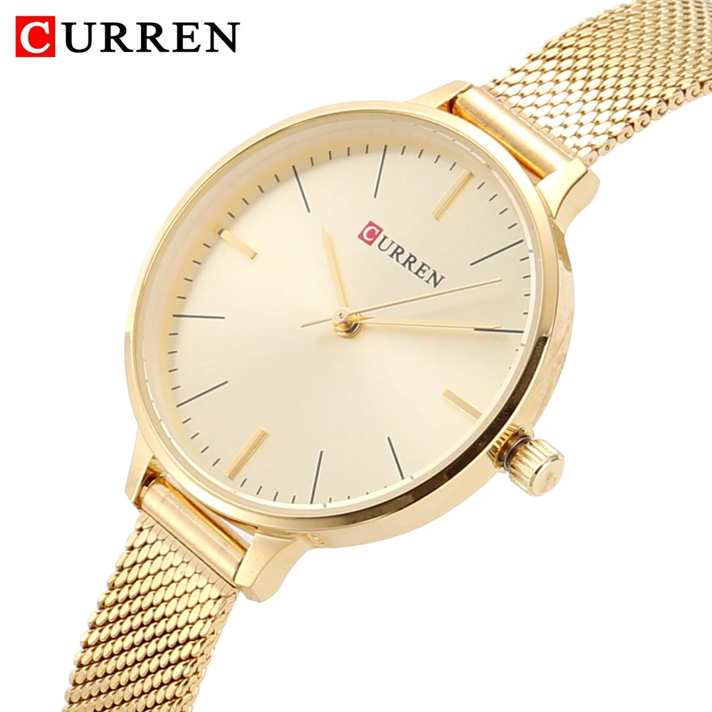 hot fashion quartz watch for women casual ladies watch free shipping waterproof elegant golden steel mesh band (10)