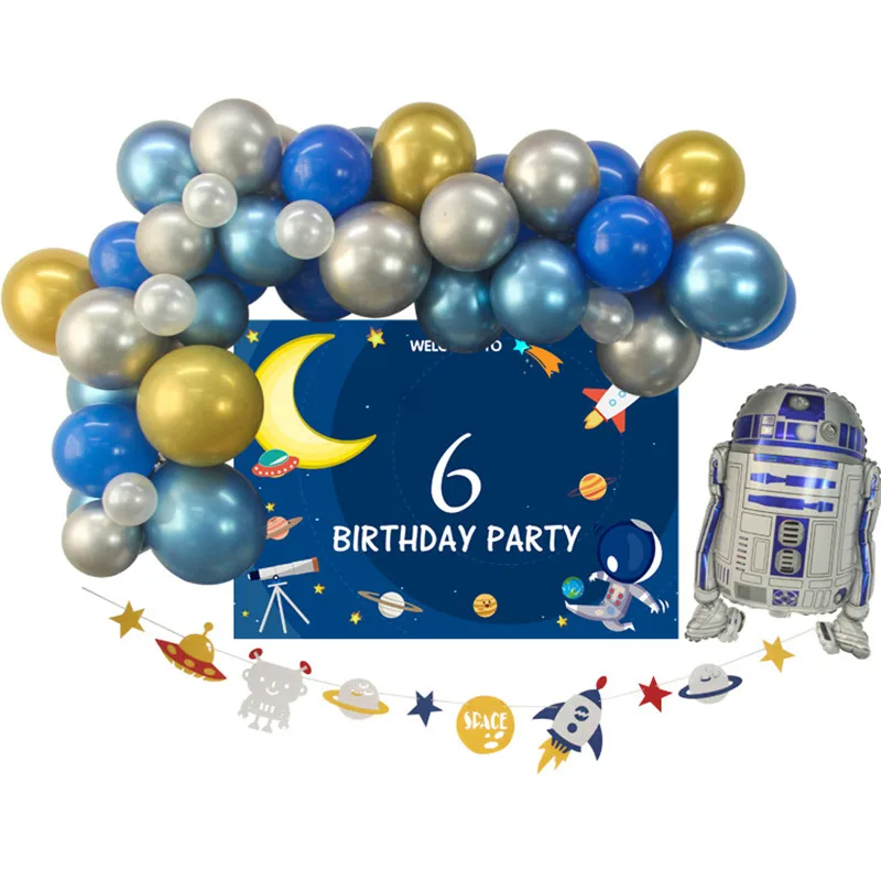 Astronaut Party Balloons Robot rocket Aluminum Balloon Dark Blue Star theme Birthday Party Decoration Kids Boys Toys Ball Supplies3