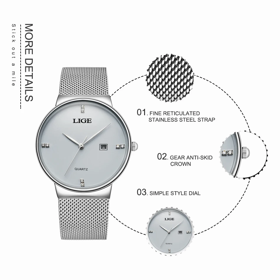 LIGE новые женские часы Топ люксовый бренд леди мода повседневное простой стальной сетчатый ремешок наручные часы подарок для девочек Relogio Feminino
