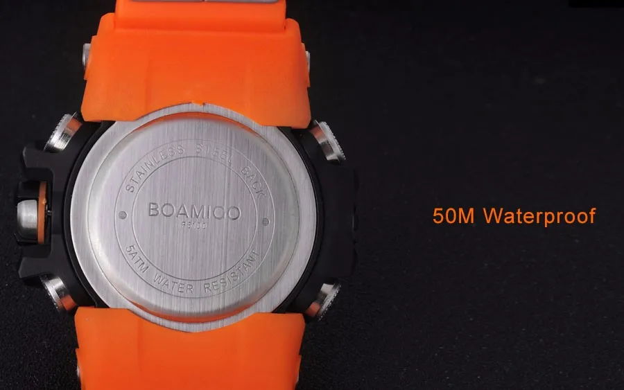 50M Waterproof Swimming Wristwatches LED Digital Watches Dual Display Mens Sports Top Brand Luxury Orange Black Quartz Watch New (7)