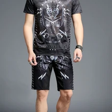 Летние Slim Fit печати спортивный костюм комплект роскошный дизайн 2 шт. R984