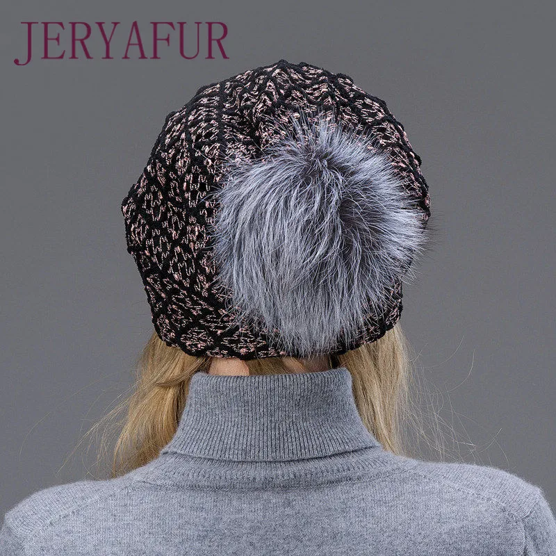 Женская меховая шапка JERYAFUR свободная и прорезиненная в простом стиле 2018|Женские