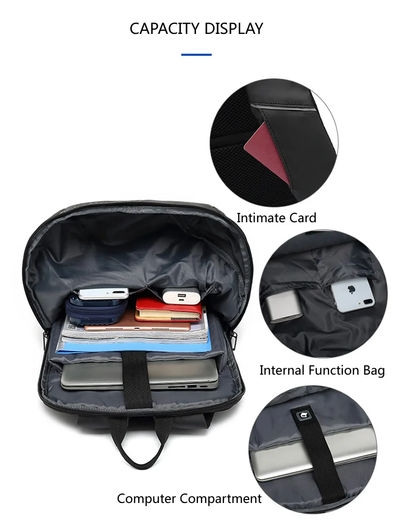 GNWYX черный, серый дизайн строчки мужской повседневный стереоскопический Противоугонный рюкзак зарядка через usb рюкзак для путешествий для 15,6 дюймов ноутбуков