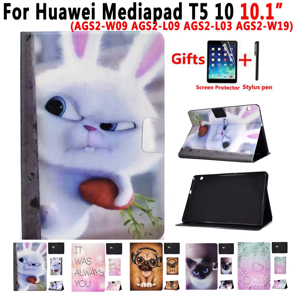 Животное чехол для huawei Mediapad T5 AGS2-W09 AGS2-L09 AGS2-L03 AGS2-W19 10,1 дюймов Мягкий противоударный смарт-чехол КРЫШКА ДЛЯ huawei T5