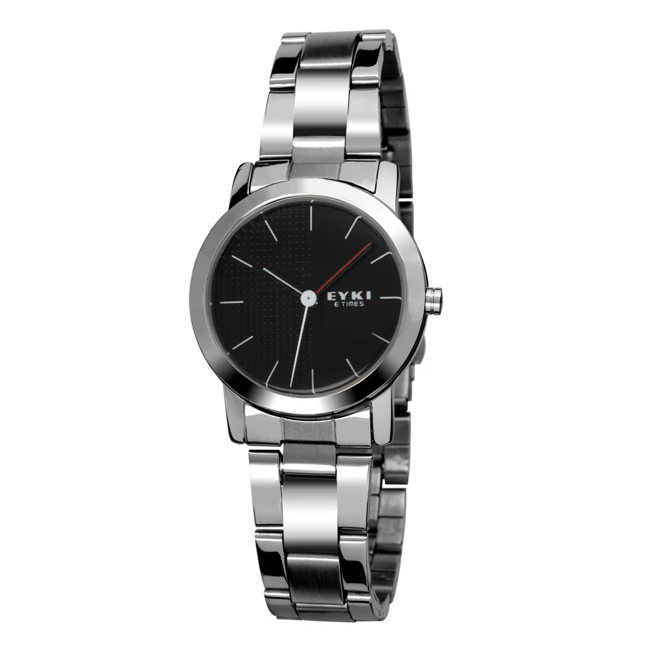 Бренд EYKI, женские часы из нержавеющей стали, простой черный циферблат, женская одежда, кварцевые наручные часы, часы, Relogio Reloj