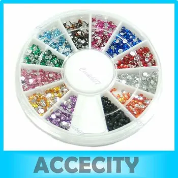 

YAS 10 Pcs/Lot Glitter Rhinestone Decoration Nail Art + Disk 12 Different Colors