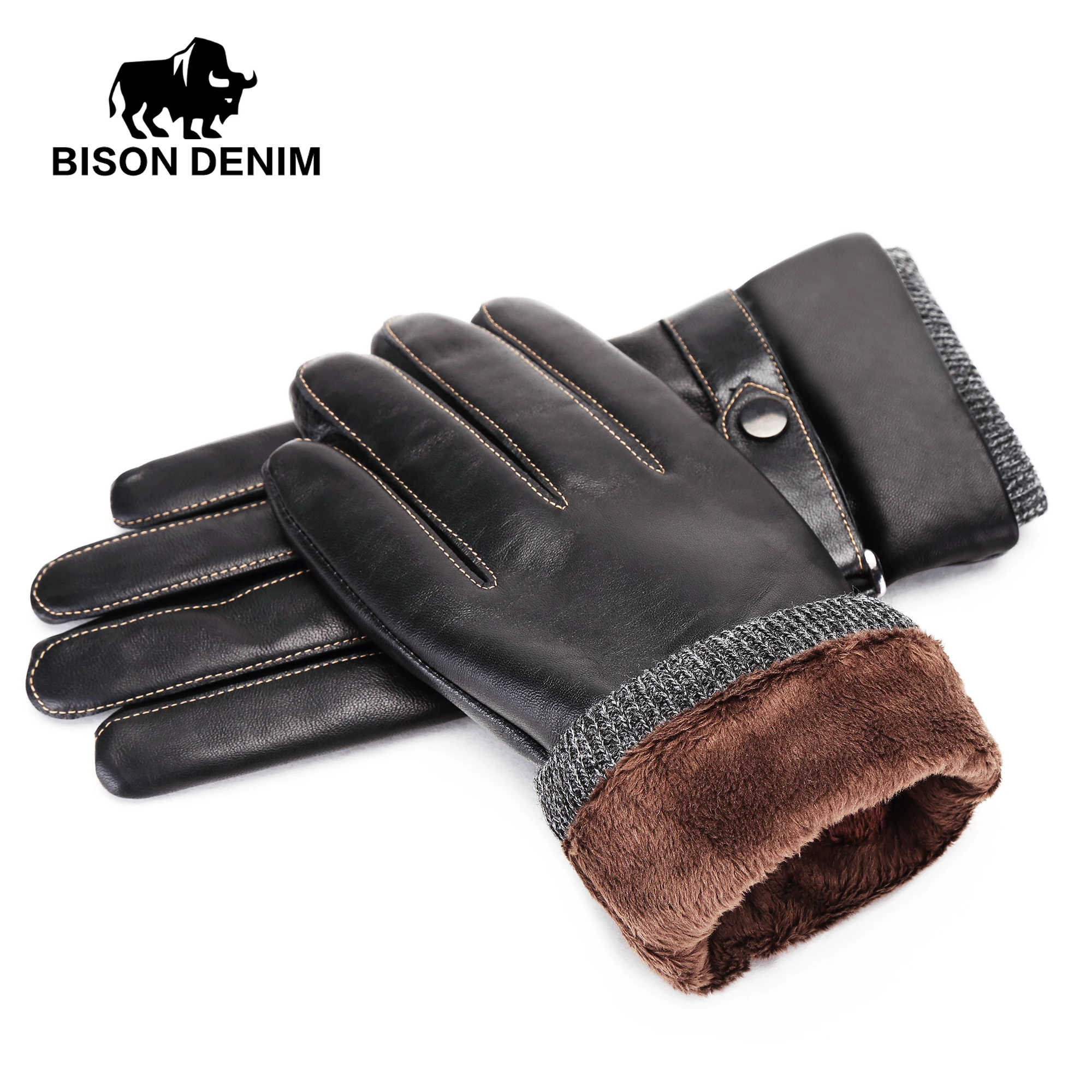 Buy BISON DENIM Fashion Men Winter Warm Gloves Outdoors Sheepskin Genuine