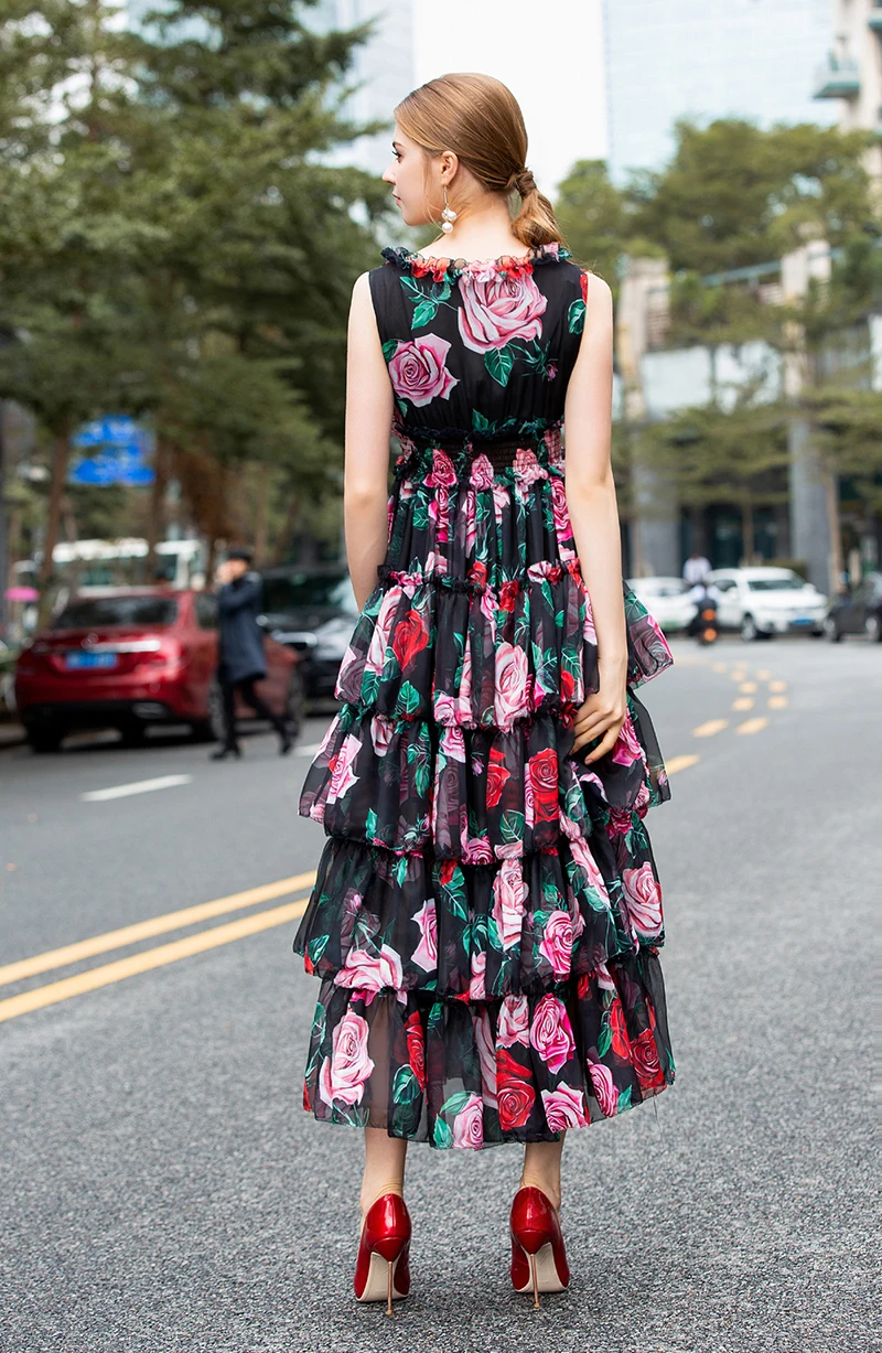 MIUXIMAO высокое качество новая мода взлетно-посадочной полосы летнее платье Для женщин ретро Цветочный принт Винтаж торт длинное платье vestidos