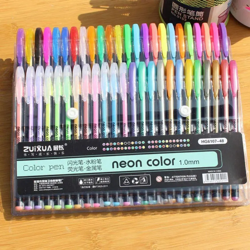 Marcador para Crianças Caneta Conjunto Recargas Metálico Pastel Neon Glitter Esboço Desenho Escola Papelaria Presentes 48 – 36 Cor Gel