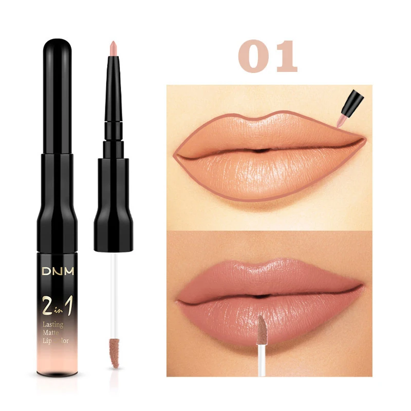 

DNM Non-stick Cup Matte Double Lip Line Lip Gloss Pen Two In One Lipstick Glaze Lip Tint TSLM1