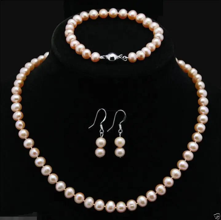

FREE SHIPPING HOT sell new Style >>>>8-9MM Pink Freshwater Cultured Pearl Necklace Bracelet Earrings