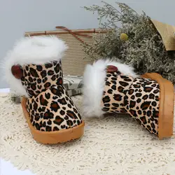 2017 толстый теплая леопардовая обувь для девочек плюшевые стельки детей Зимние сапоги для мальчиков обувь для детей Зимние Детские ботинки