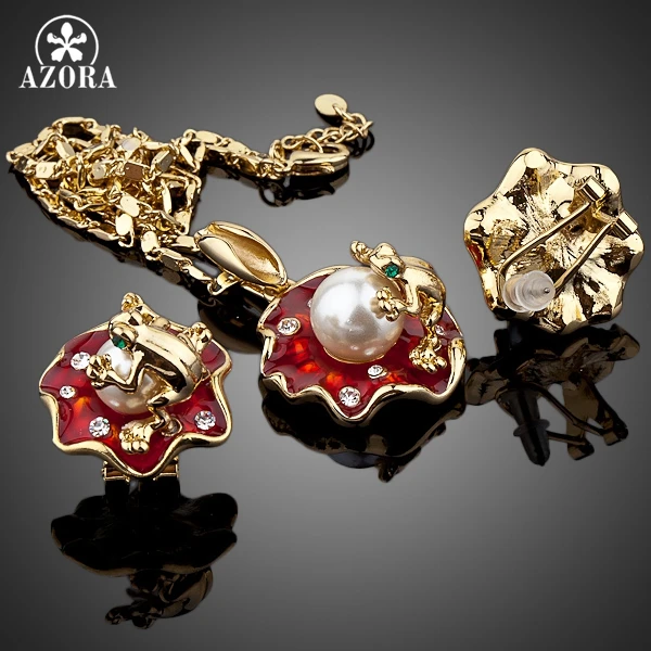 Серьги гвоздики и ожерелье AZORA золотистого цвета TG0019|jewelry sets|jewelry necklace setsnecklace set |