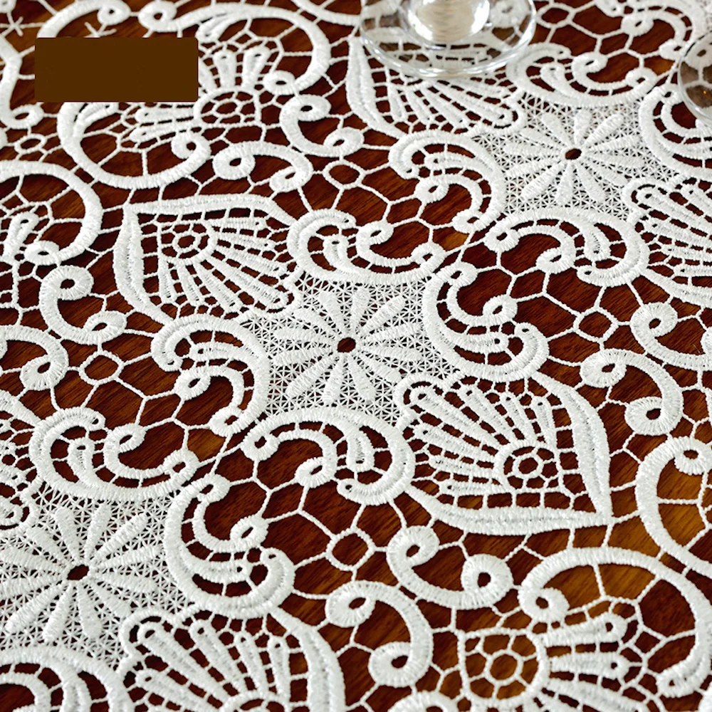 Embroidered Lace Table Runner TV Bench Stand End Table Cover Decoration 50cm x 50 70 90 120 150 180 210 250 280cm White