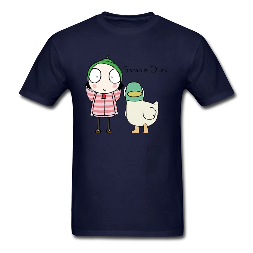 Sarah Duck Friends Leisure Summer/Autumn 100% Cotton Fabric Round Collar Men Tops Tees Tee Shirt Funny Short Sleeve T Shirt Sarah  Duck Friends navy