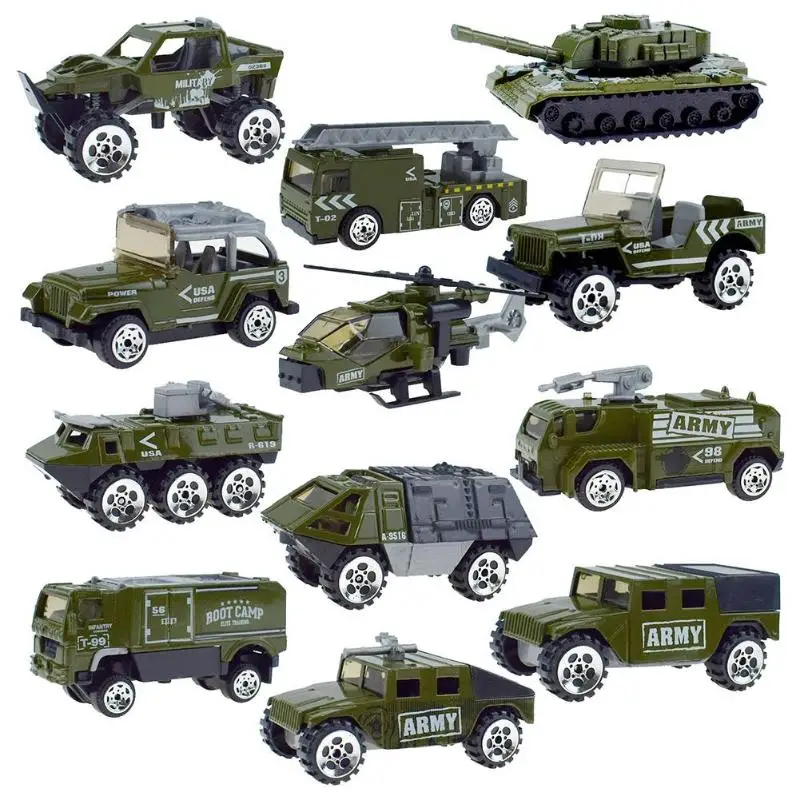 12pcs/lot Boys Mini Cars Aircraft Model Toys Children Alloy Armored Vehicles Helicopter Model Collection Set Kids Small Airplane