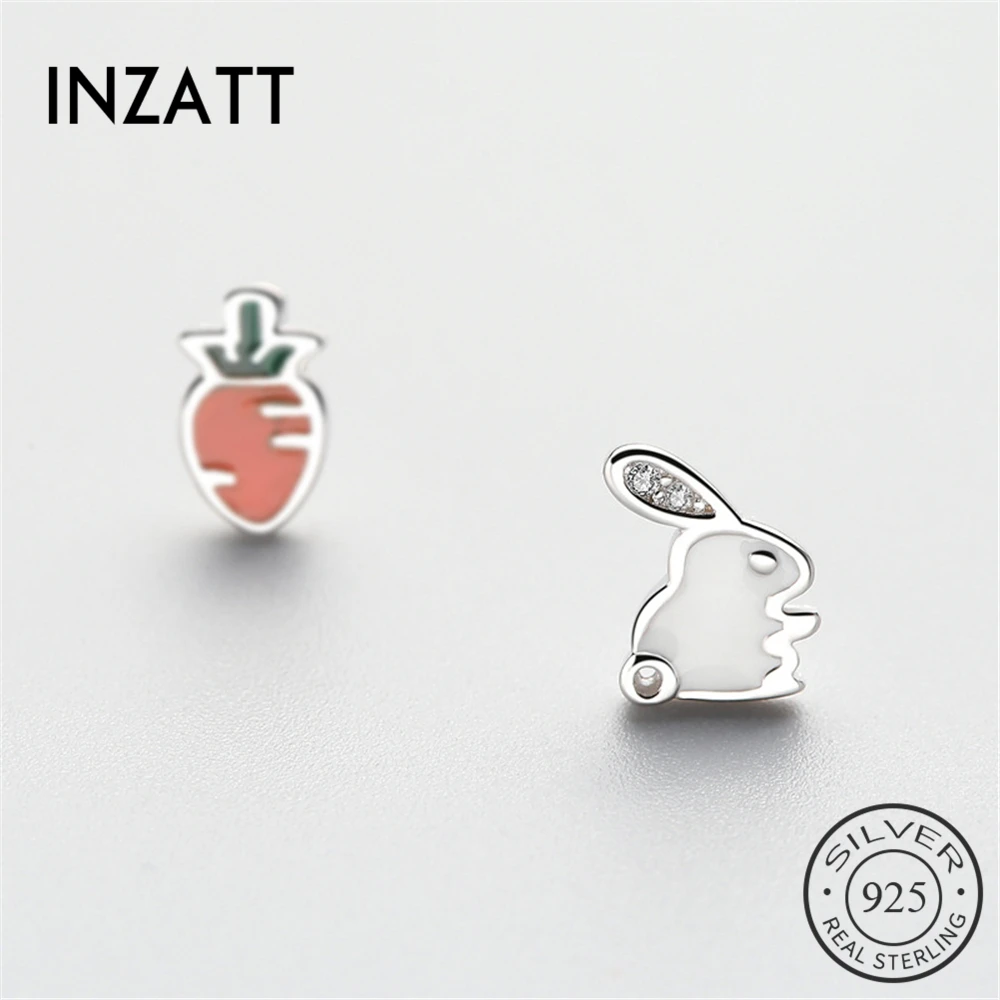 INZATT, милые, настоящие, 925 пробы, серебряные, Rubbit, изысканные серьги-гвоздики в форме морковки, Имитация кристаллов, аксессуары для женщин, подарок