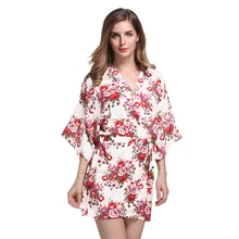 Цветочный принт Для женщин свадебные кимоно халат сексуальные короткие хлопковые spa ночной платье подружки невесты халат Nighgown