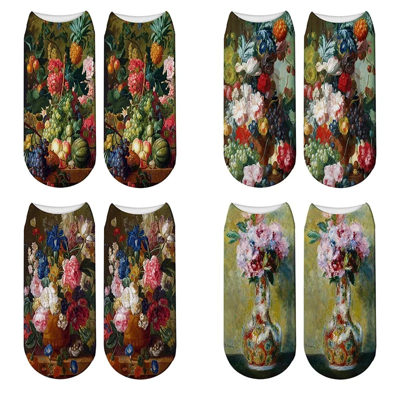 

New 3D Printed Fruit Flower Painting Socks Summer Women Brush Paint Short Ankle Socks Chaussette Femme Calcetines Mujer