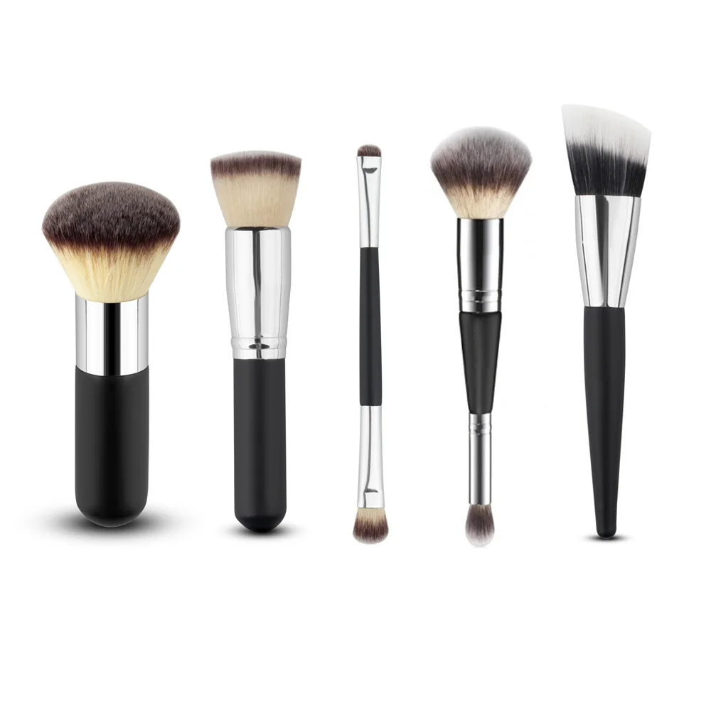 Professional 5PCS Makeup Brushes Set Tools Silver Black Oval Make Up