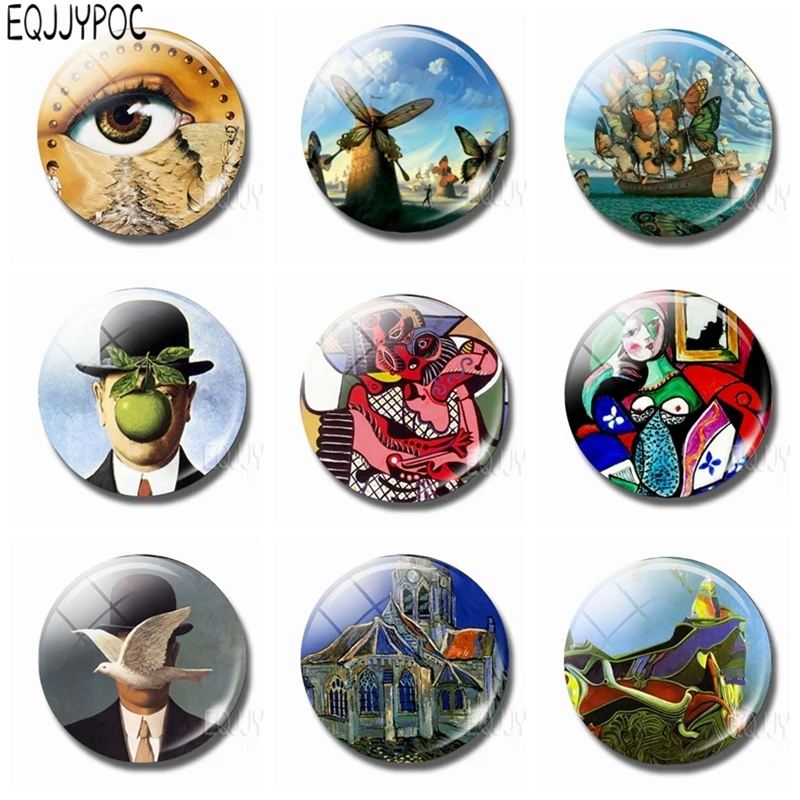 

Surrealist Art Painting Glass 30 MM Fridge Magnet Picasso Picasso Magritte Max Ernst Salvador Dali Magnetic Refrigerator Sticker