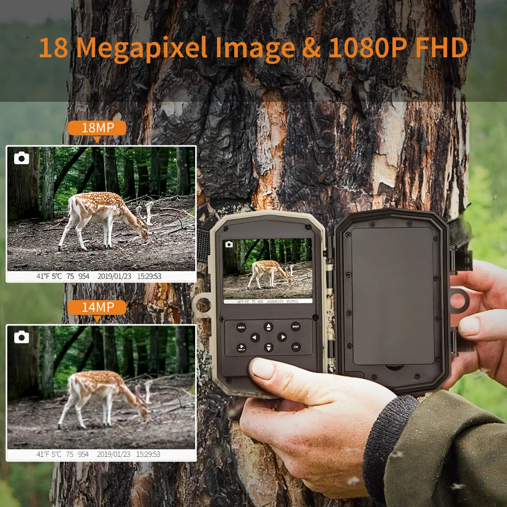 BOBLOV H883 18MP 1080P Hunting Trail Camera 24 Infrared LEDs 120 Degree PIR Lens Scouting Wildlife Night Vision Cameras