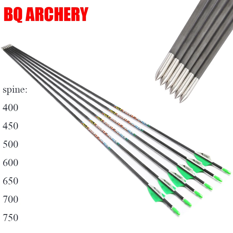 

6pcs Archery Pure Carbon Arrows ID3.2mm Spine400-750 1.75inch Plastic Vanes Bow and Arrow Broadheads 120gr Hunting